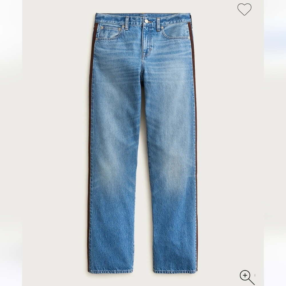 NWT J.Crew Women’s Mid-rise relaxed straight jean with suede stripe Sz 29 $168 - Picture 2 of 5